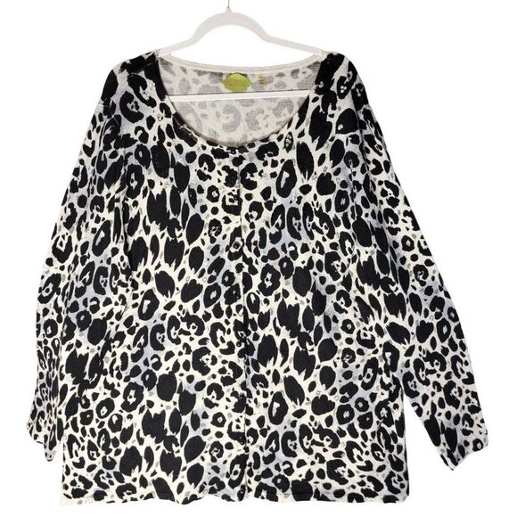 Prima Belle Animal Print Cardigan Women 3X Long Sleeve Black Gray Sequin Mobwife - Picture 1 of 10